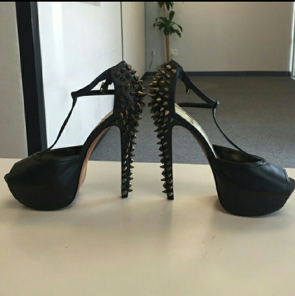 COPY - Black gold studded 6 inch heel with wedge toe.